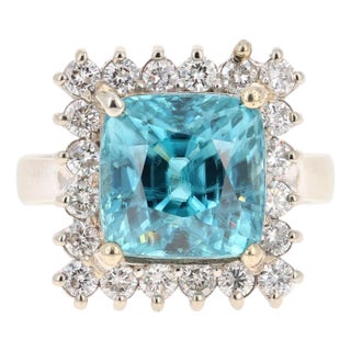 11.84 Carat Blue Zircon Diamond 14 Karat White Gold Cocktail Ring, Size 7 For Sale