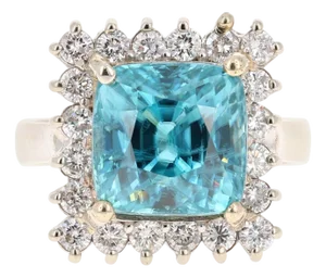 11.84 Carat Blue Zircon Diamond 14 Karat White Gold Cocktail Ring, Size 7