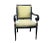 This exquisite Mid Century French style black lacquer wood armchair with gold details newly upholstered with vibrant lemon...