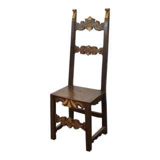 Rustic 19th Century Spanish Gilt Carved High Back Chair For Sale