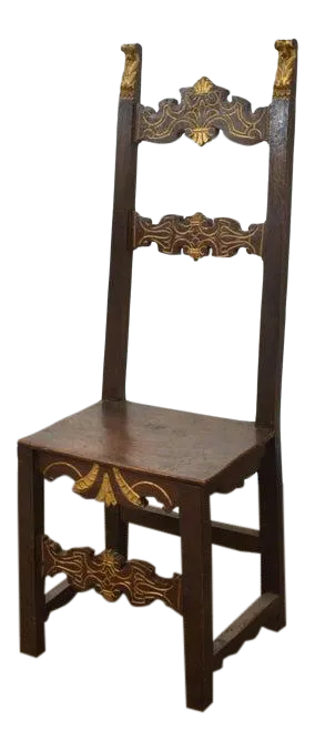 Rustic 19th Century Spanish Gilt Carved High Back Chair