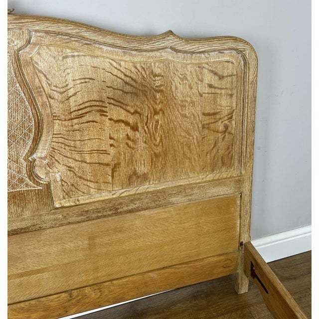 Vintage Louis XVI French Oak King Size Bed Frame with Carved Headboard For Sale - Image 10 of 13