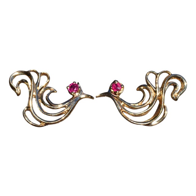 The Helston: Yellow Gold Imperial Firebird Earrings with Rubies by Igor Carl Faberge, 2 Pieces For Sale