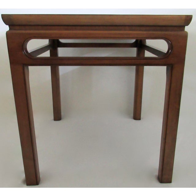 Baker Furniture Company C.197'0's Michael Taylor for Baker Furniture "Ming-Style" Fruitwood & Burlwood Top Side/End Table For Sale - Image 4 of 12
