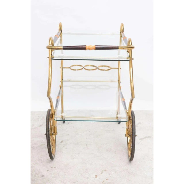 1950 Italian Brass and Glass Bar Cart Trolley Server For Sale - Image 9 of 10