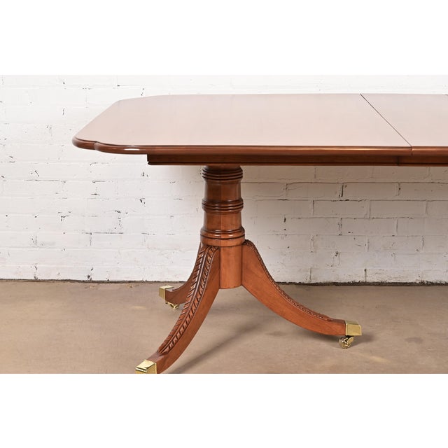 Henkel Harris Style Georgian Solid Cherry Wood Double Pedestal Extension Dining Table, Newly Refinished For Sale - Image 10 of 13