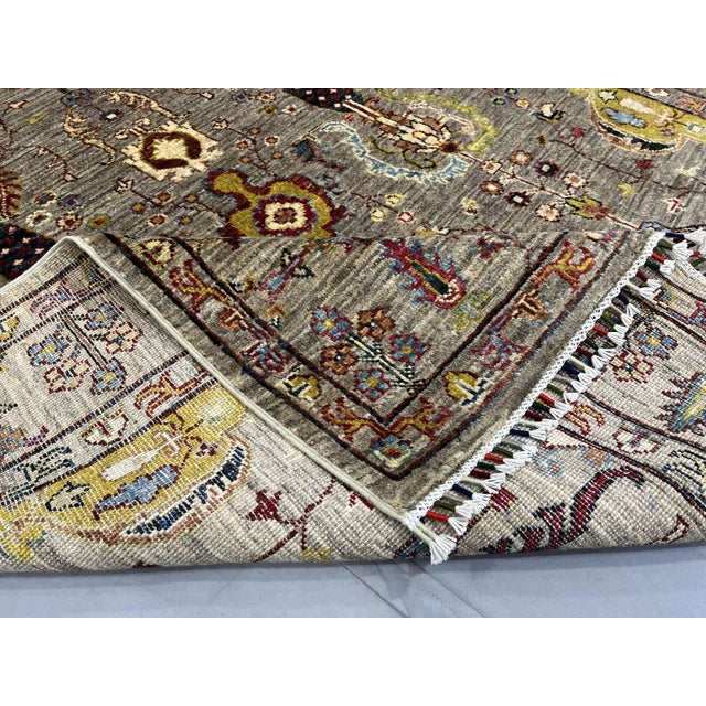 Sultani Pineapple Floral Wool Rug in Gray and Burgundy, 4'10" X 6'5" For Sale - Image 12 of 15
