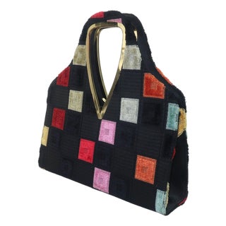 Lewis Black Cut Velvet Mod Handbag With Geometric Pattern, 1960's For Sale