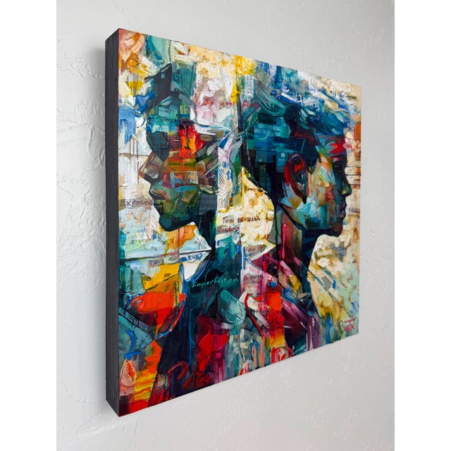Two Worlds Apart by Jon Wassom | Mixed Media on Panel of two silhouetted profiles For Sale