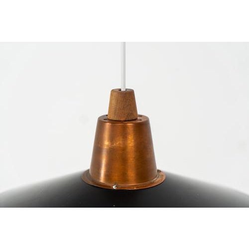 Danish Pendant Light in Copper, Metal, and Teak, Denmark, 1950s For Sale - Image 3 of 11