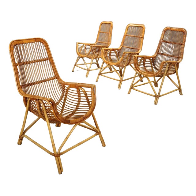 Rattan and Bamboo Armchairs, 1970s For Sale