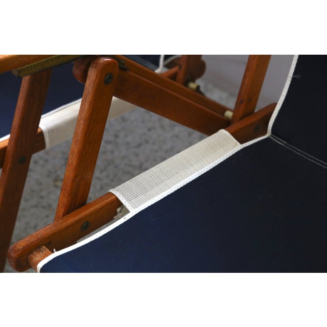 Navy Blue Ralph Lauren Inspired Deck Chairs Oakwood With Navy Blue and White Upholstery - a Pair For Sale - Image 8 of 10