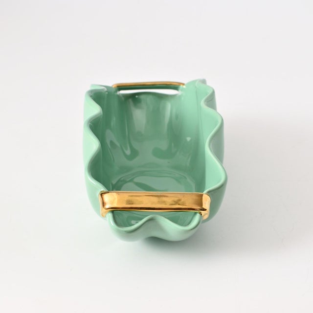Mid-Century Modern Vintage Mint Green Ceramic Bowl from Cantagalli, 1950s For Sale - Image 3 of 12