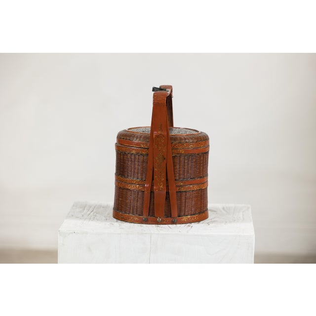 "About the Item This vintage Chinese food box features a classic cylindrical form constructed from finely woven wicker,...