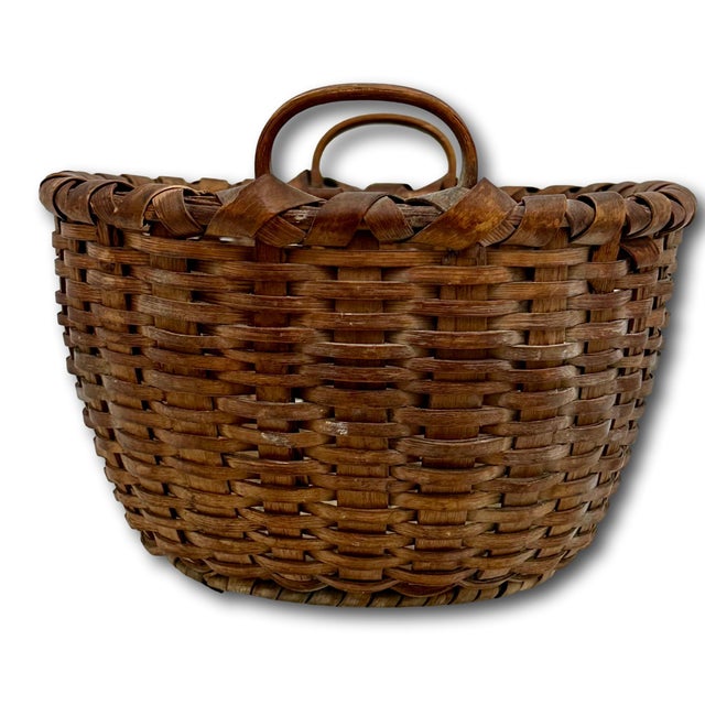 Small Size Late 19th Century Antique American Hand Woven Ash Splint Bread Basket - Nice Original Color & Patina For Sale - Image 18 of 18