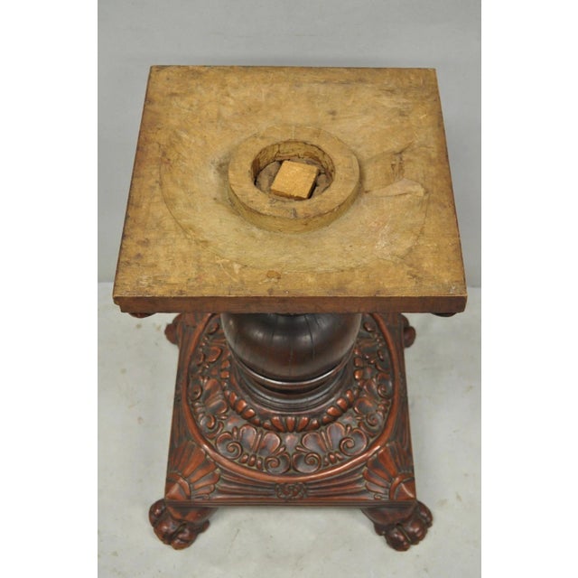 Antique American Empire Carved Mahogany Cannonball Paw Foot Pedestal Table Base For Sale - Image 10 of 18
