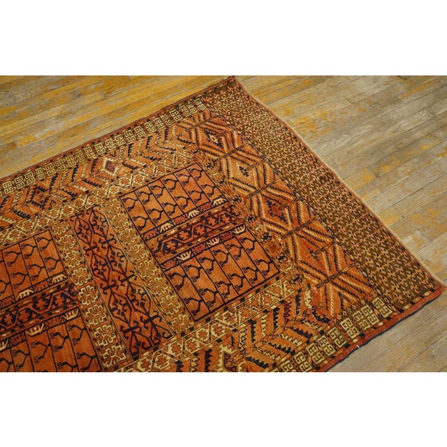 1890s Red Geometric Tribal Antique Central Asian Turkmen Tekke Engsi Rug 3' 9" X 5' 5" Knotted Wool Carpet For Sale - Image 10 of 12
