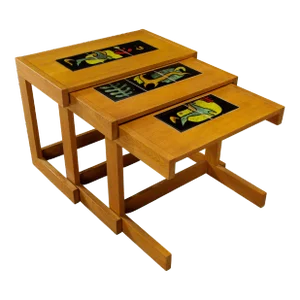 Vladimir Kagan for Kagan-Dreyfuss Nesting Tables w Kasuba Tiles, c 1950, Signed - Set of 3