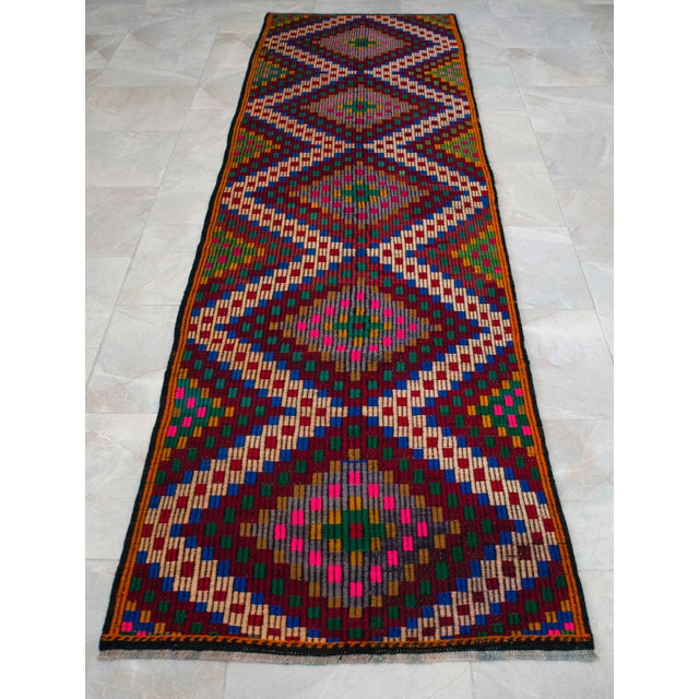1960s Turkish Runner Rug Hand Woven Embroidered Wool Hallway- Kitchen Decor - 2'9" X 10'8" For Sale - Image 12 of 12