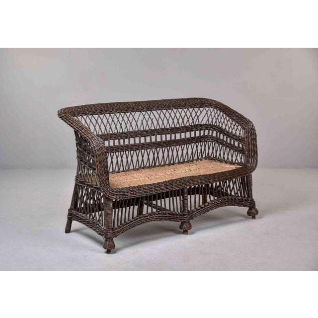 Victorian Wicker Settee With Diamond Lattice Weave For Sale - Image 9 of 12