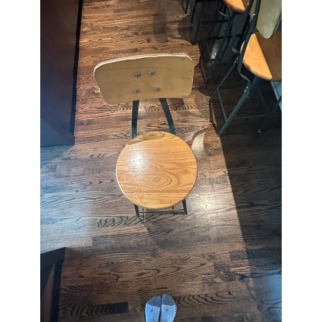 5 Vintage Industrial Counter Height Wood and Steel Stools , a Set For Sale In Chicago - Image 6 of 10
