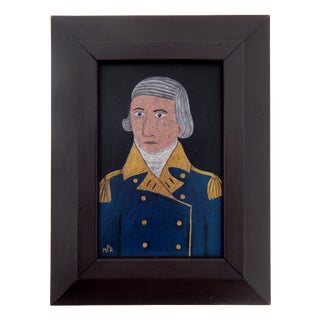 Matt Rix, Naive Style Admiral Portrait, Oil on Board For Sale