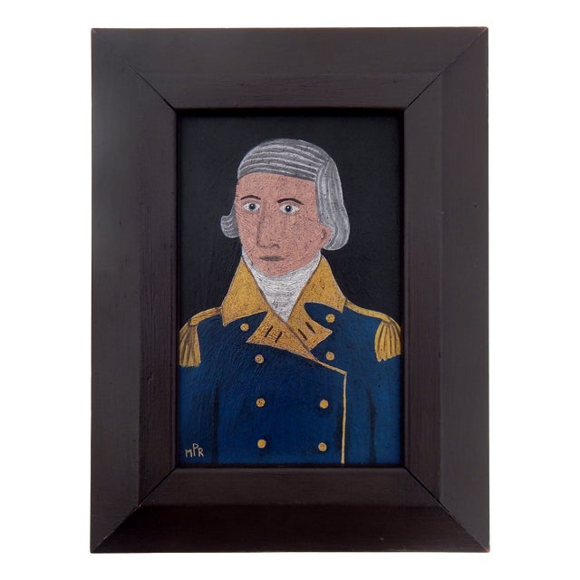Matt Rix, Naive Style Admiral Portrait, Oil on Board For Sale