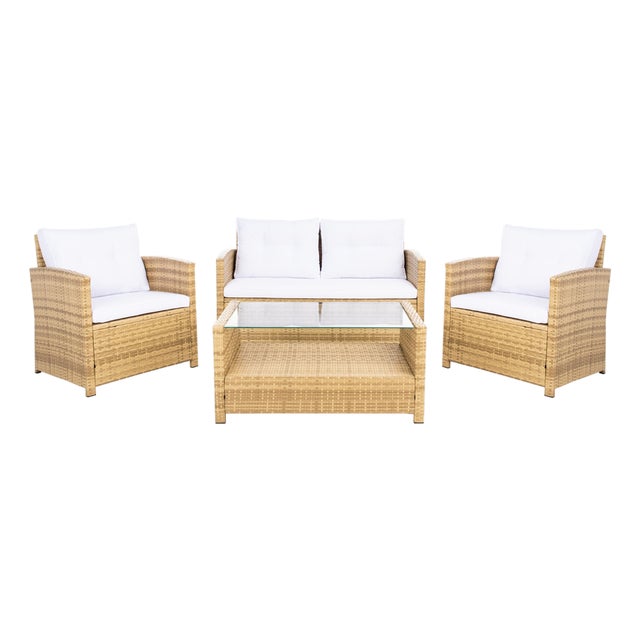 Vellor 4-Piece Living Set, Natural/White Cushion For Sale
