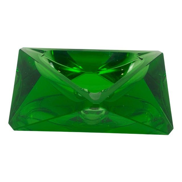 Art Deco Green Glass Ashtray attributed to Moser, 1930s For Sale