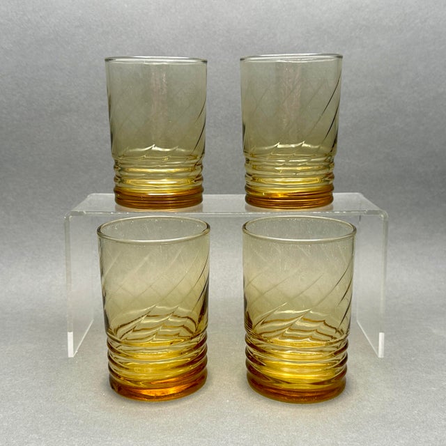 Libbey Glass Co. Vintage Mid-Century Modern Libbey “Malibu Gold” Amber Juice Glasses - Set of 4 For Sale - Image 4 of 9