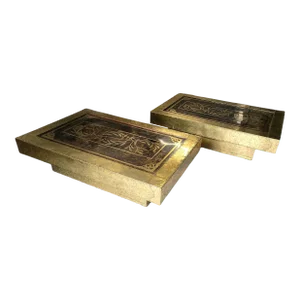 Mid 20th Century Acid Etched Brass Coffee Table Attributed to Bernhard Rohne