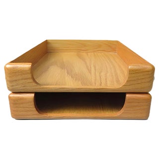 Beech & Brass Document Tray & Storage Box, 1960s For Sale