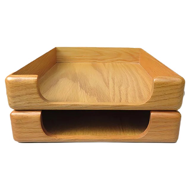 Beech & Brass Document Tray & Storage Box, 1960s For Sale