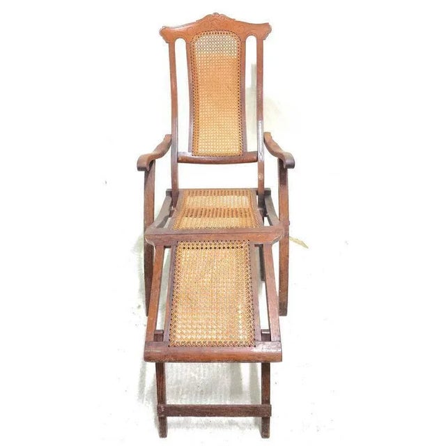 Antique Folding Luxury Wood Cane Steamer Deck Chair, Circa 1890, England From a Luxury Ocean Liner t For Sale In West Palm - Image 6 of 6
