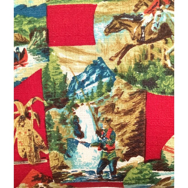 2020s Genesee River Pair of Folding Hickory Camp Chairs W/Vintage Sporting Barkcloth For Sale - Image 5 of 10