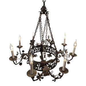 Early 20th Century French Style Iron Ring Chandelier With Floral Motif