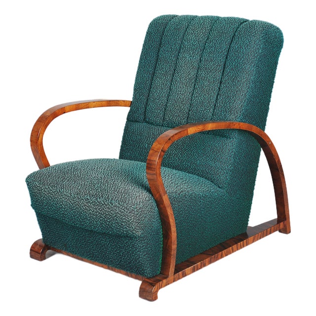 Art Deco Armchair in Walnut and Fabric, Czech, 1920s For Sale