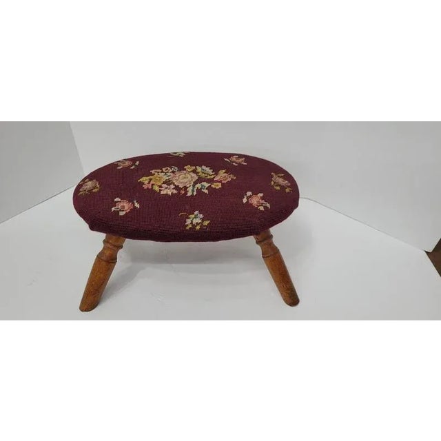 Wood 1940s Vintage Needlepoint Low Stool For Sale - Image 7 of 7