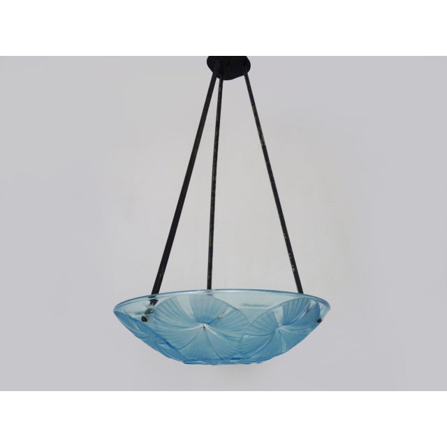 Vintage Art Deco Pendant Light in Blue Glass Paste from Verrerie Dart Degué, 1920s For Sale - Image 4 of 10