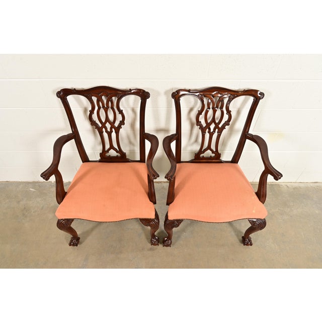 1980s Baker Furniture Chippendale Carved Mahogany Armchairs, Pair For Sale - Image 5 of 14