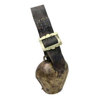 Large Cow Bell with Leather Collar and Brass Buckle, 1930s For Sale