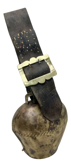 Large Cow Bell with Leather Collar and Brass Buckle, 1930s
