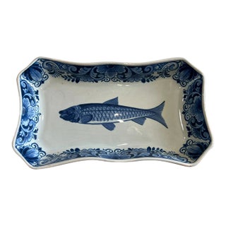 Vintage Mid-Century Moder Royal Deft Blue White Fish Dish Platter For Sale