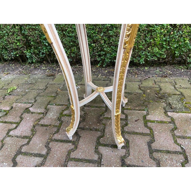 Wood 1970s French Louis XVI Antique/White Cream Gold Marble Side Tables- Pair For Sale - Image 7 of 14