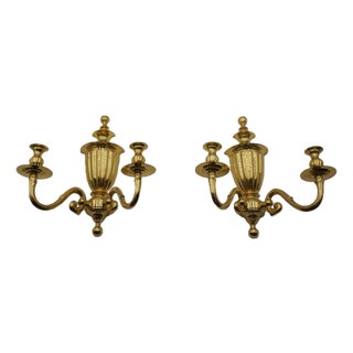 1980s Pair of Brass Wall 2 Candle Sconces For Sale