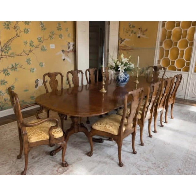 Monumental 12-Foot Figured Burl Wood Triple Pedestal Extension Dining Table For Sale - Image 12 of 12