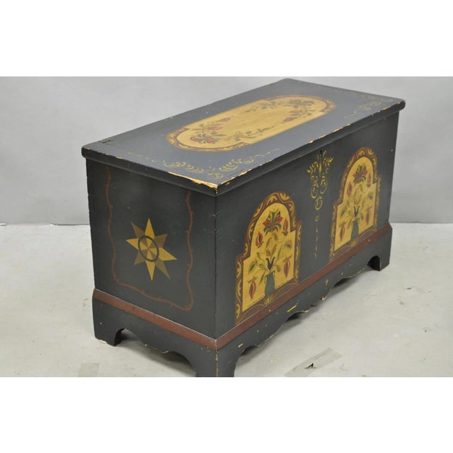 Antique Pennsylvania Dutch Colonial Blue Hand Painted Blanket Chest Trunk For Sale - Image 15 of 18