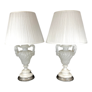 Italian Carved Alabaster Table Lamps, a Pair