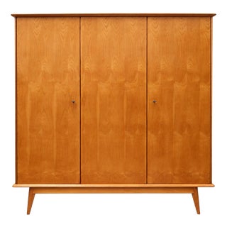 Vintage Three-Door Wardrobe Wooden Wardrobe with Mirror For Sale