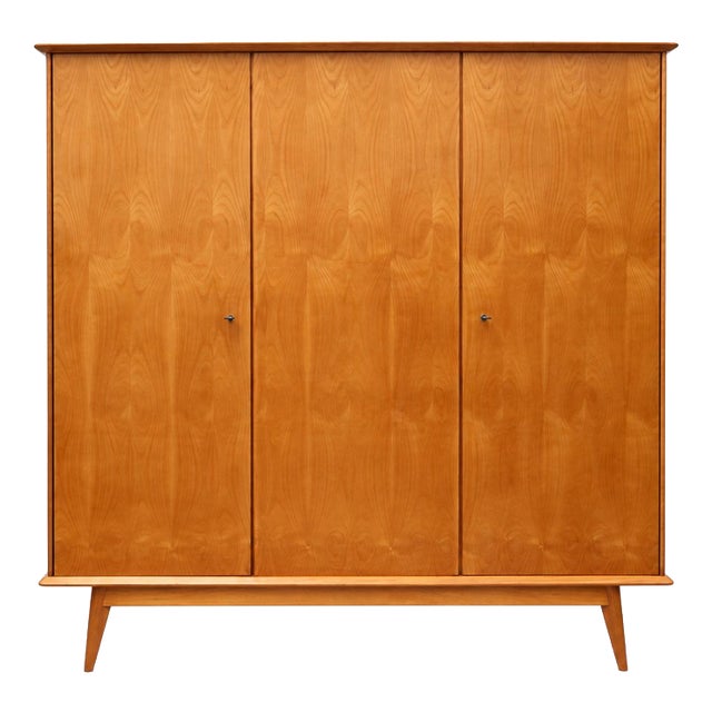 Vintage Three-Door Wardrobe Wooden Wardrobe with Mirror For Sale
